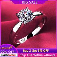 LMNZB Solid 18K White Gold Ring 925 Sterling silver Ring Round 2ct Solitaire Wedding Band Women Accessories Jewelry