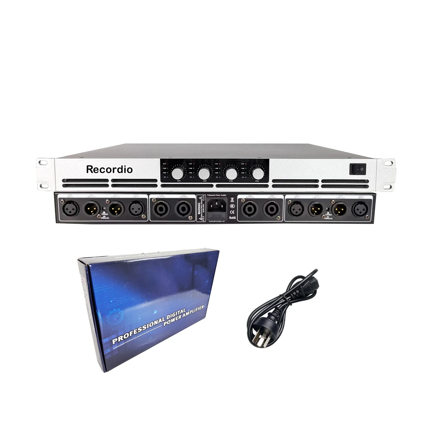 เครื่องขยายเสียงดิจิตอลระดับมืออาชีพ 4 แชนแนล 1500 วัตต์ คลาส D สำหรับงานดีเจ ระบบเสียง วิดีโอ และแสงสว่างระดับมืออาชีพ