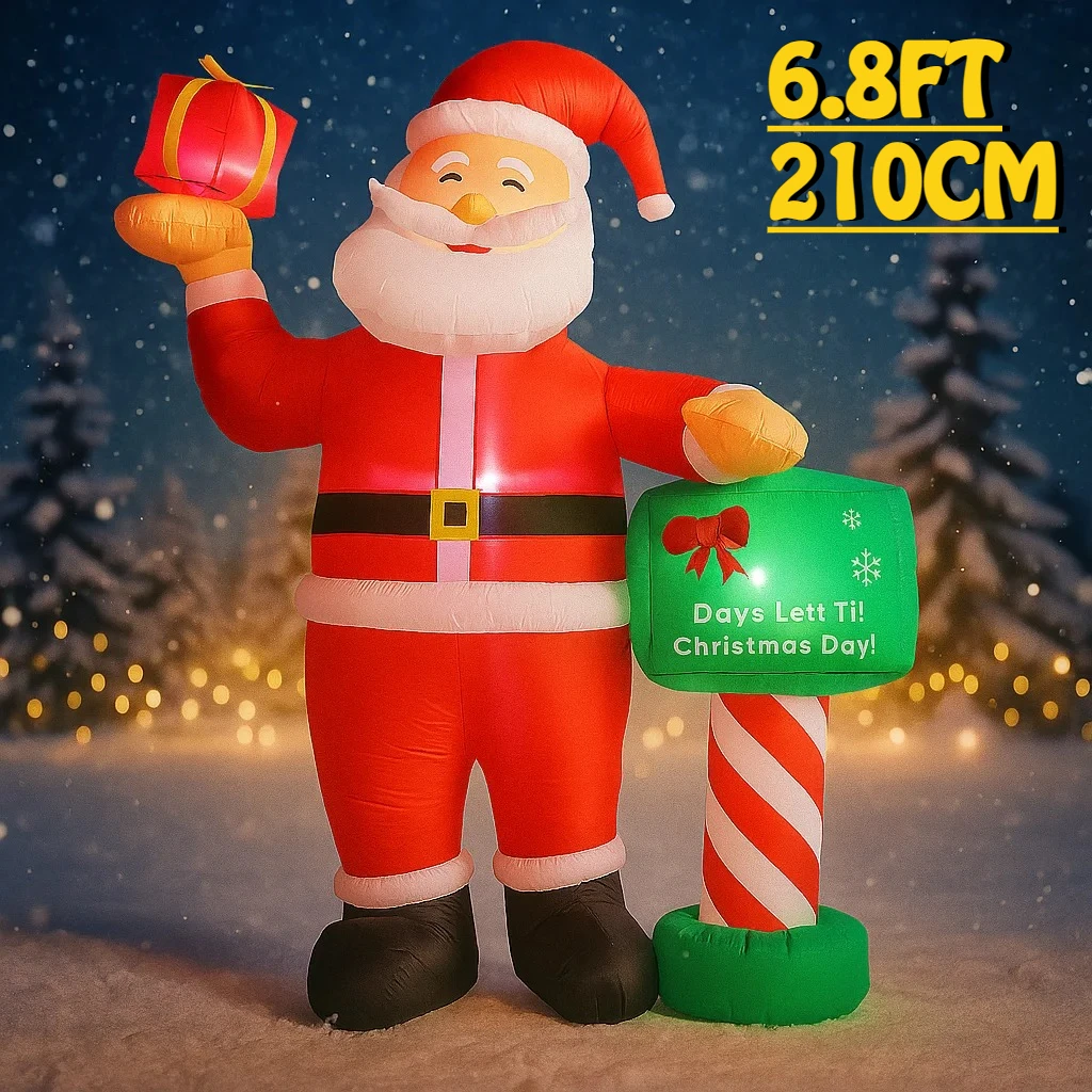6.8FT Santa Claus Gift Box Inflatable Christmas Decorations Xmas Ornaments LED Lights Outdoor Home Yard Holiday Party Decor Toy