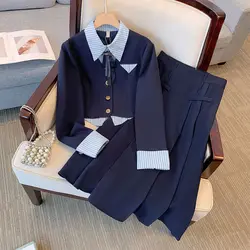 Blazer tagliati autunnali abiti con gonna lunga per le donne giacca con risvolto a maniche lunghe da donna coreana con Set di gonne a vita alta a trapezio