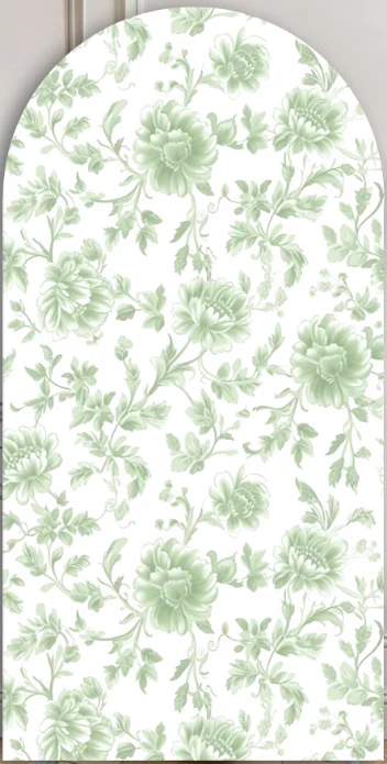 LS  Custom 2-Sided Sage Green Flower Pattern Kids Birthday Wedding Bride Shower Cover Chiara Arch Background Decor Backdrop