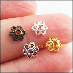 Fashion 200Pcs Retro Tibetan Silver Bronze Gold Silver Color Flower Spacer End Beads Charms 6mm
