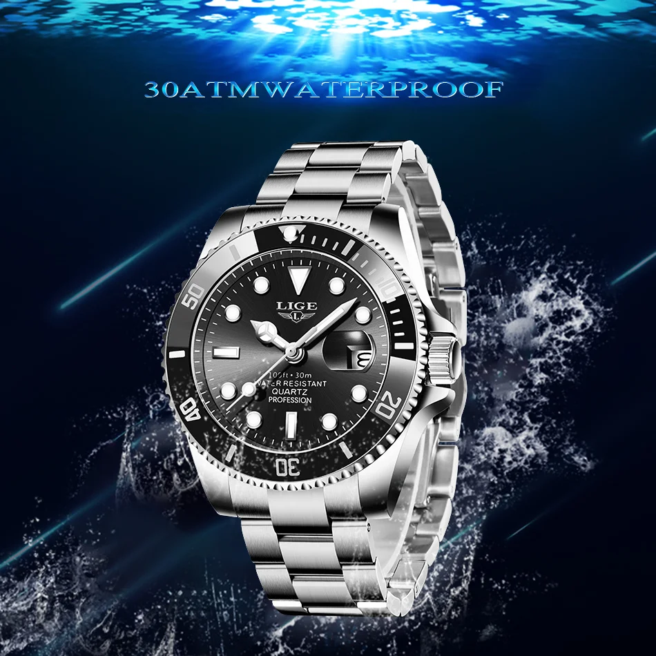 LIGE 럭셔리 남자 시계 비즈니스 방수 석영 손목 시계 패션 캘린더 빛나는 스테인레스 스틸 남자 시계 Reloj Hombre