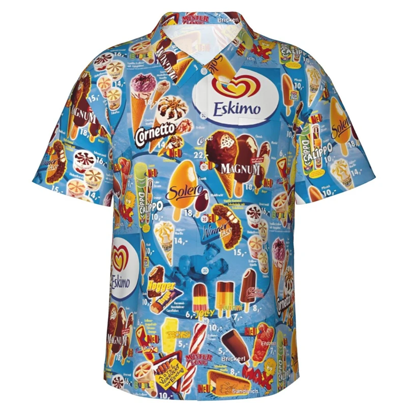 80s 90s retro Funny Ice Cream 3D Print Shirts Memory Men Clothes Summer Cold Beach Shirts Hawaiian Vacation Street wear  Blouses