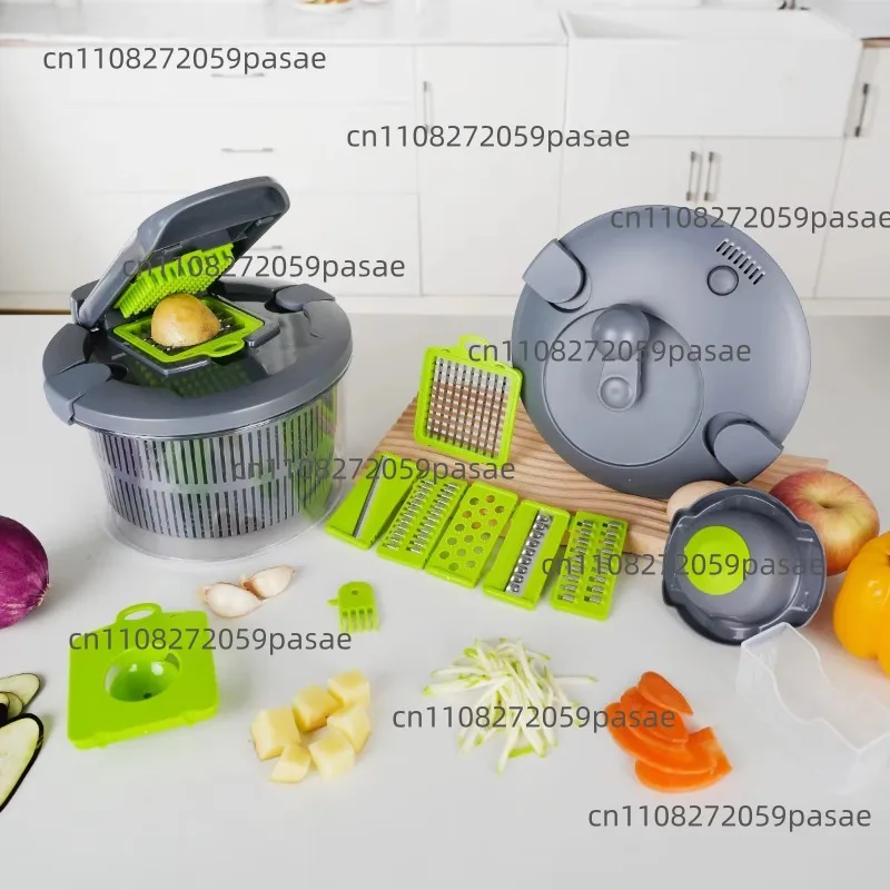 10-In-1 salad spinner with vegetable shredder, slicer, large-capacity lettuce dryer, egg separator and safety guard