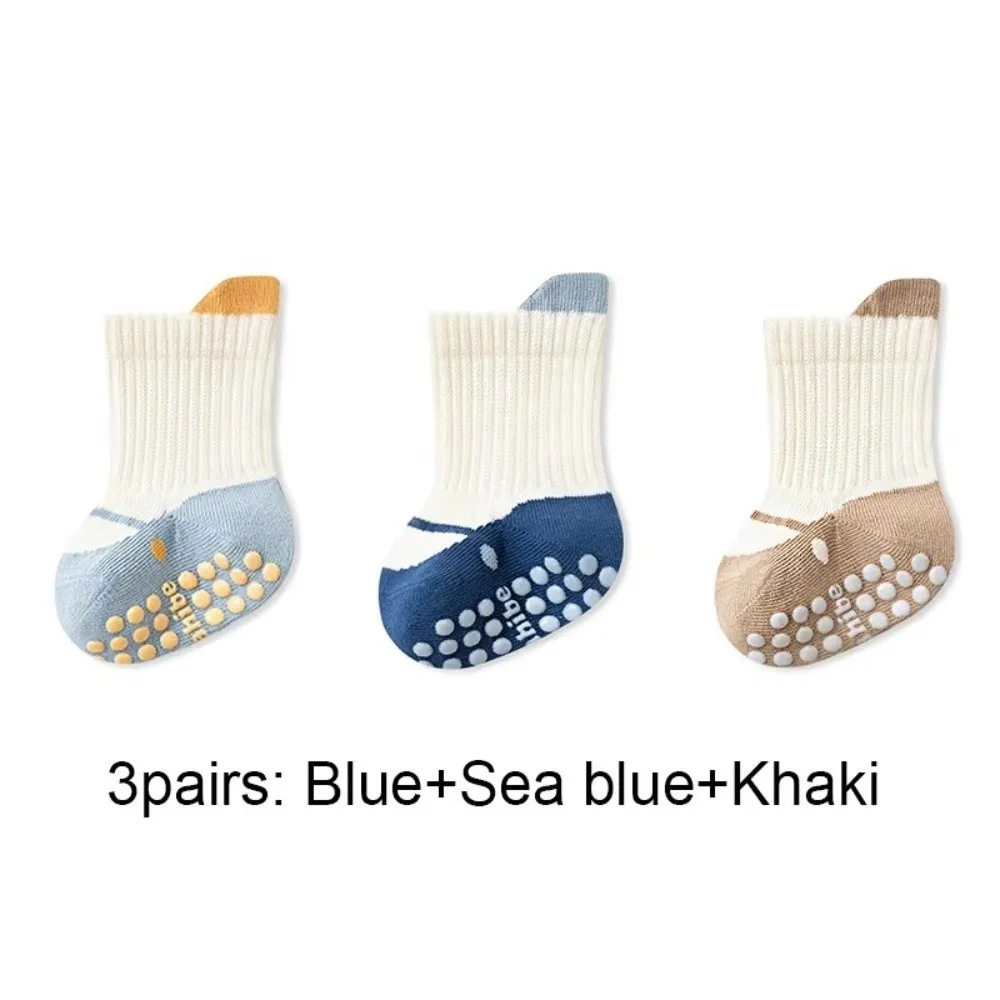 3 Pairs Rubber Grip Sole Anti-Slip Socks Non-Slip Elastic Cuff Grip Socks Soft Cotton Comfortable Infant Walking Socks