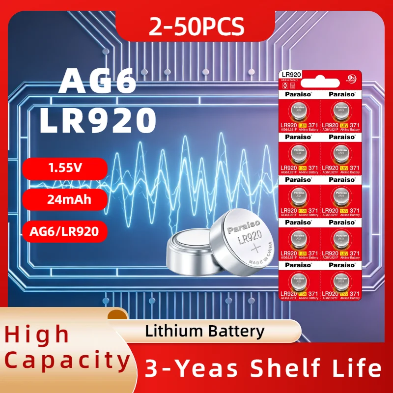 

2-50 шт. AG6 371 SR920SW LR920 SR927 171 370 L921 LR69 SR920 Батарейки-таблетки для часов, игрушек, пультов ДУ