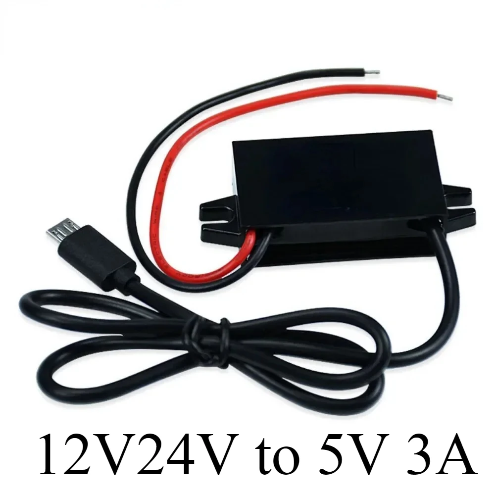 12V24V to 5V 3A Car Power Converter Mini Micro USB Output Adapter Step Down Voltage Power Supply DC-DC with Reverse Protection