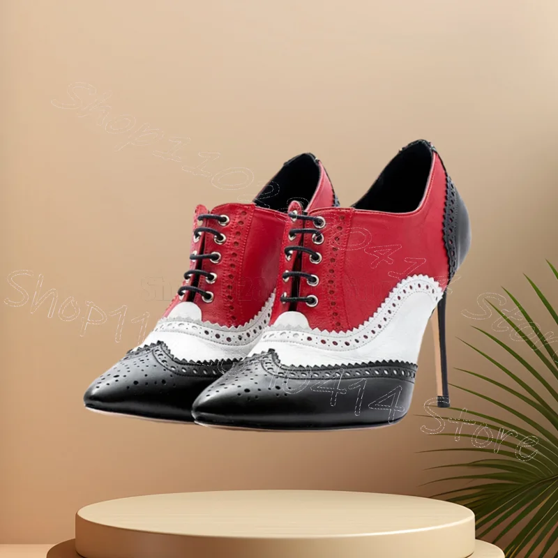 Mixed Color Carving Design Strappy Pointed Toe Pumps Slip On Women Shoes Thin High Heels Party Banquet 2026 Zapatos Para Mujere
