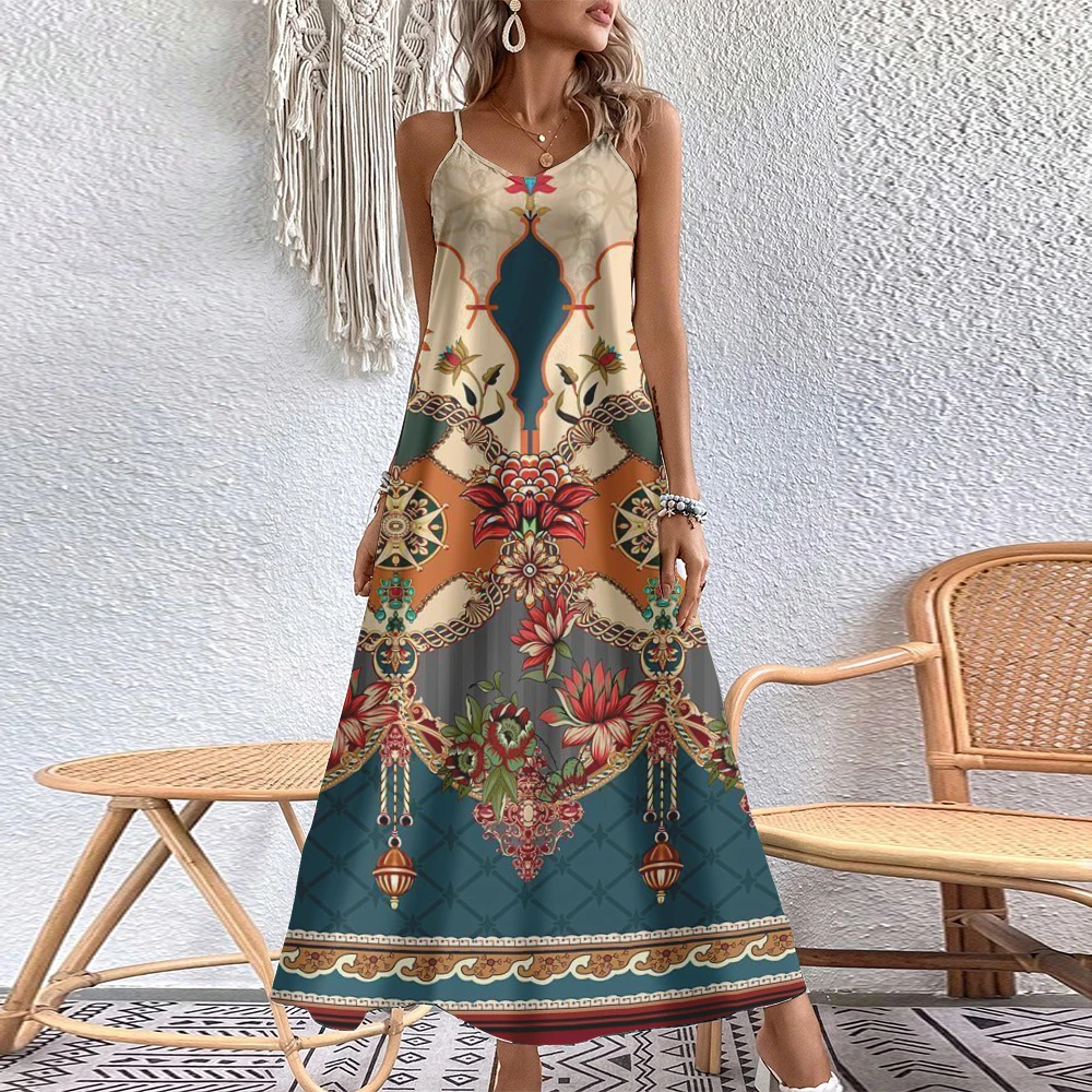 Sexy Sleeveless Bohemian Beach Dress Summer Women\'s Spaghetti Straps Long Sundress New Elegant Ladies A-line Camisole Maxi Dress