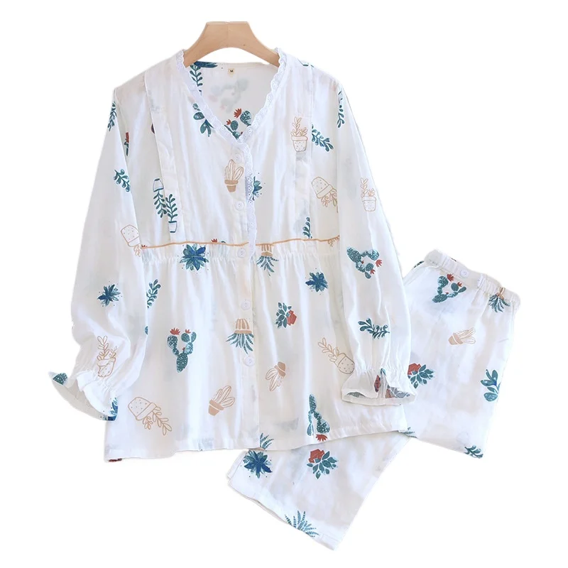 Maternity Breastfeeding Clothes Plus Fat Large Size 95kg Postpartum Breastfeeding Set 2026 Thin Cotton Gauze Confinement Clothes