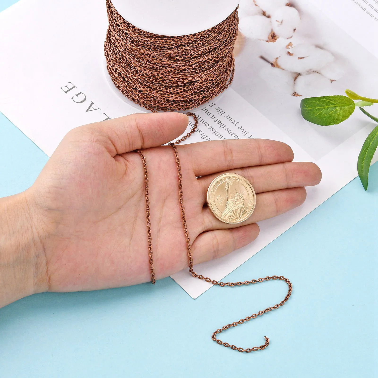 Pandahall 100m/Roll 3mm 4mm Iron Cable Chains Link Chain Cross Chain Unwelded for Jewelry Making DIY Bracelet Necklace Flat Oval