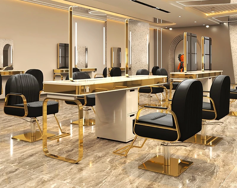 Hair salon mirror stainless steel marble perm and dyeing table Barber shop mirror cabinet
