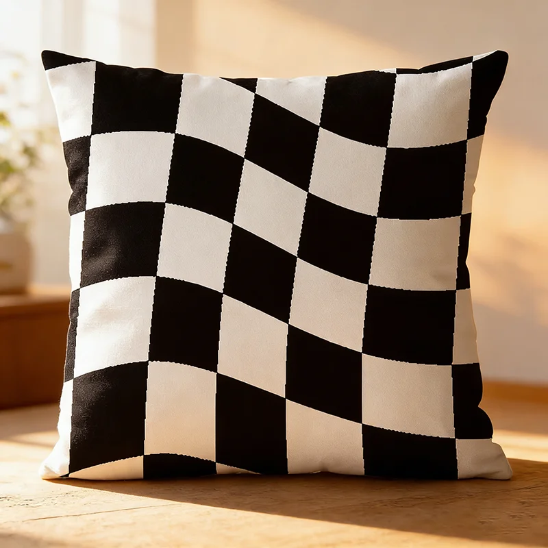

Minimalist Abstract Geometric Black White Cushion Cover Striped Throw Pillow Case Soft for Sofa Living Room Peach Skin 1 Pc