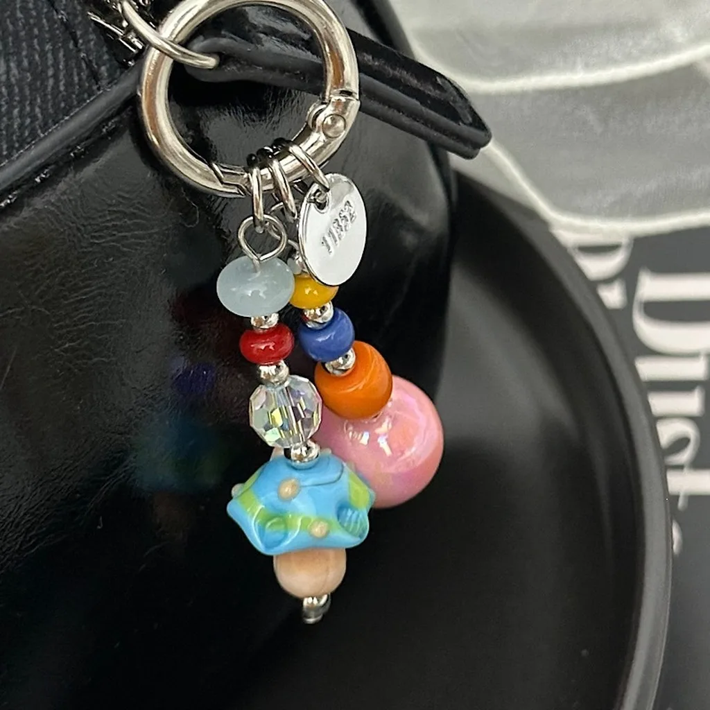 Mushroom Strawberry Chain Glass Beaded Decorative Charm Bag Charm Decorative Women'S Beaded Chain For Eyeglass Dating Backpack