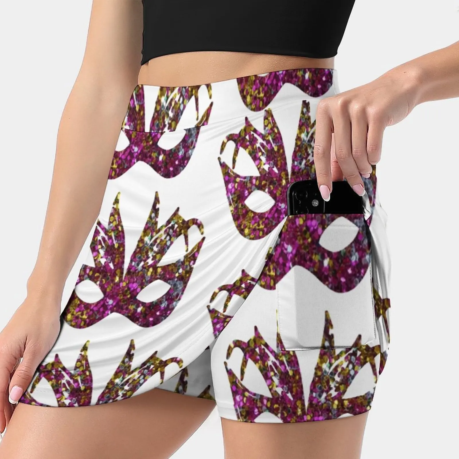 Rainbow Glitter Mardi Gras Mask Women's skirt Aesthetic skirts New Fashion Short Skirts Mardi Gras Mardi Gras Glitter Mardi
