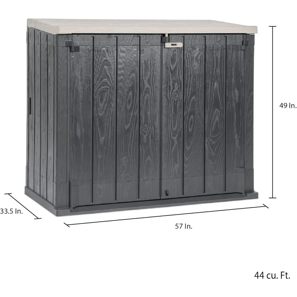 All Weather Outdoor Extra Large Horizontal Storage Shed Cabinet for Garden Tools, and Yard Equipment, Taupe Gray and Anthracite