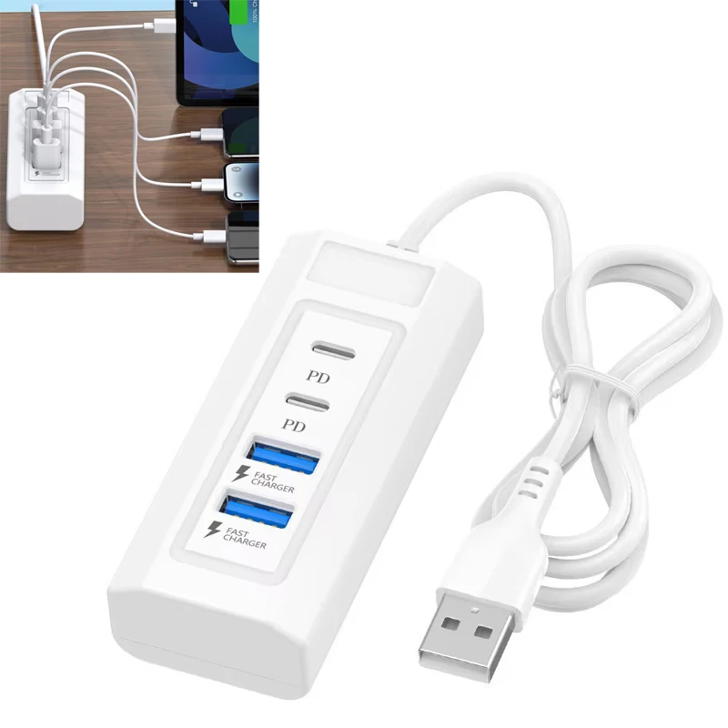 

USB Hub Type C PD Fast Charging Dock with 2 USB Slots 5V 25W Power Supply Cable Splitter Extend Adapter for Mobile Phone Tablet