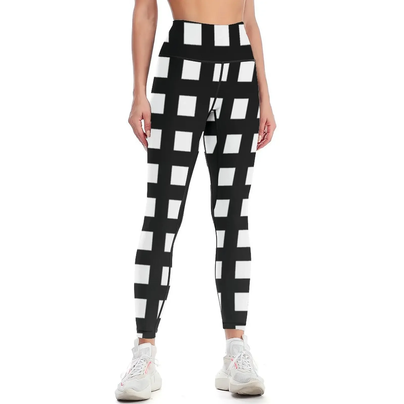 

Repeating Square Black and White Pattern Leggings push up tights for push up fitness gym's sportswear Womens Leggings