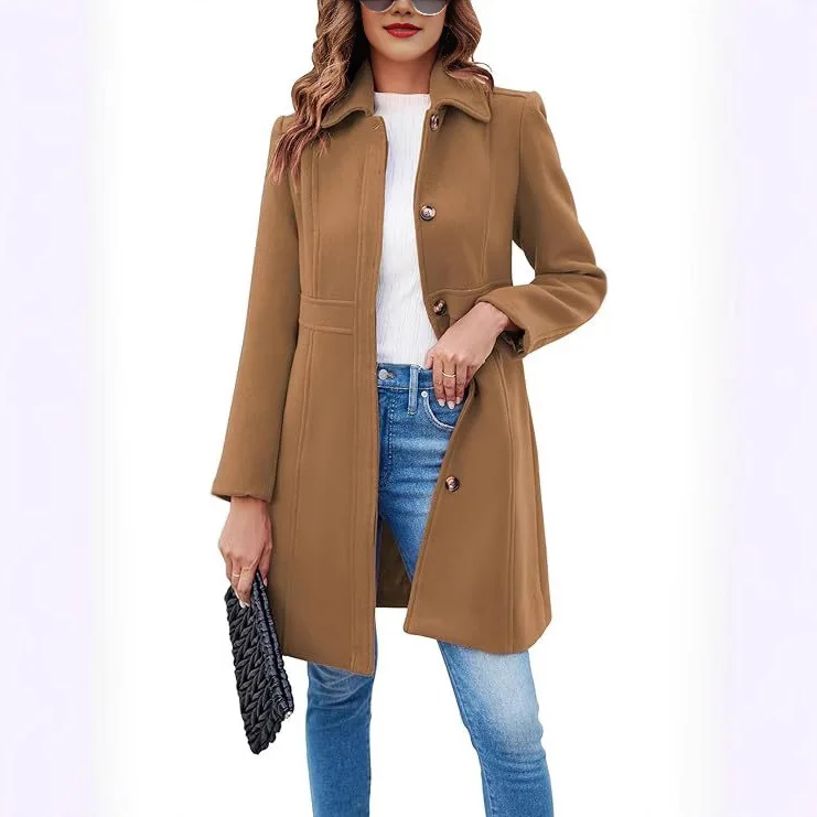 Women Elegant Single Breasted Notch Lapel Winter Pea Coats with Lining