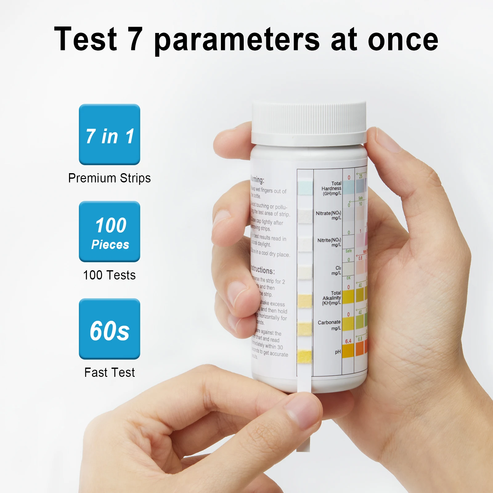 LUXBIRD 100 قطعة شرائط اختبار حوض السمك 7 في 1 خزان الأسماك جودة المياه مجموعة اختبارات طبّية المياه العذبة المياه المالحة حوض السمك المياه pH شرائط الاختبار