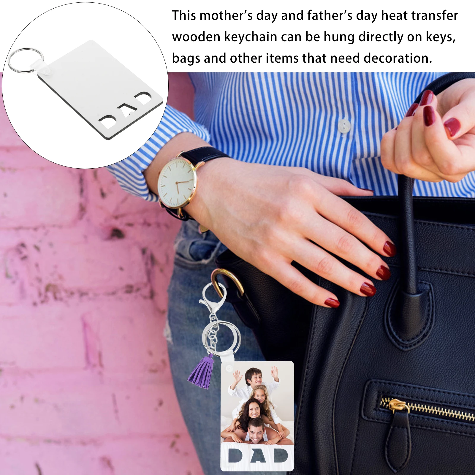 

6 Pcs Wooden Keychain Heat Transfer Blank Dad Gift Ring Keyring Photo Frame Sublimation