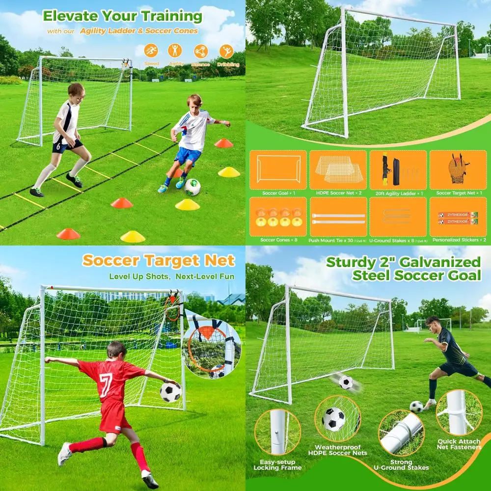 

Portable Outdoor Soccer Goals for Kids and Adults - 12x6, 10x6.5, 8x6, 6x4 Sizes with Steel Posts and Net