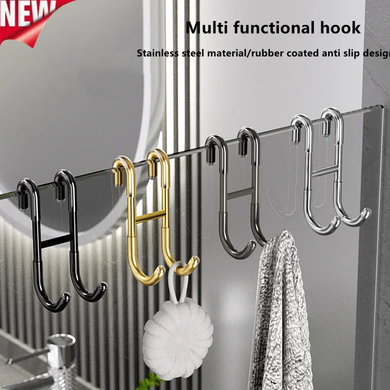 Shower Door Hooks Stainless Steel Bathroom Hooks No Drill Frameless Glass Shower Door Towel Bath Ball Hooks Shower Wiper Hooks