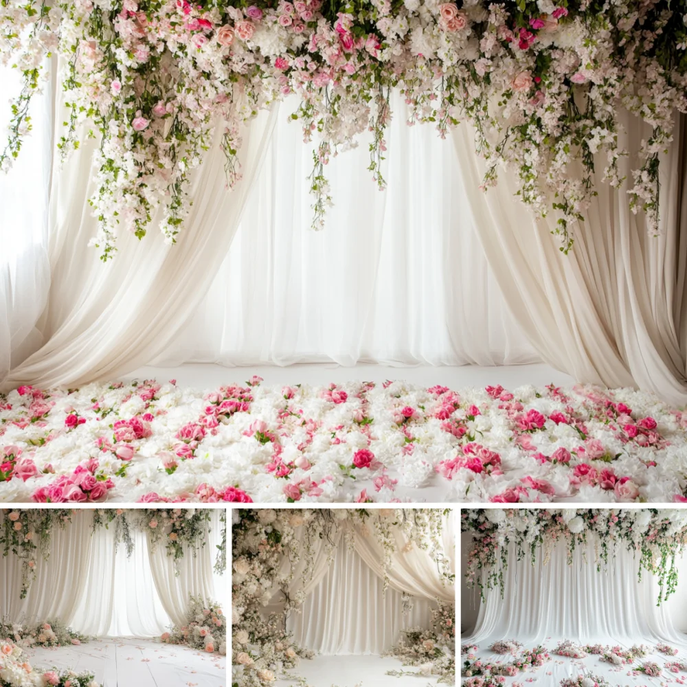 Wedding Background Flower Plant White Red Festival Party Photography Backdrop Birthday Decor Maternity Photoshoot Studio Props