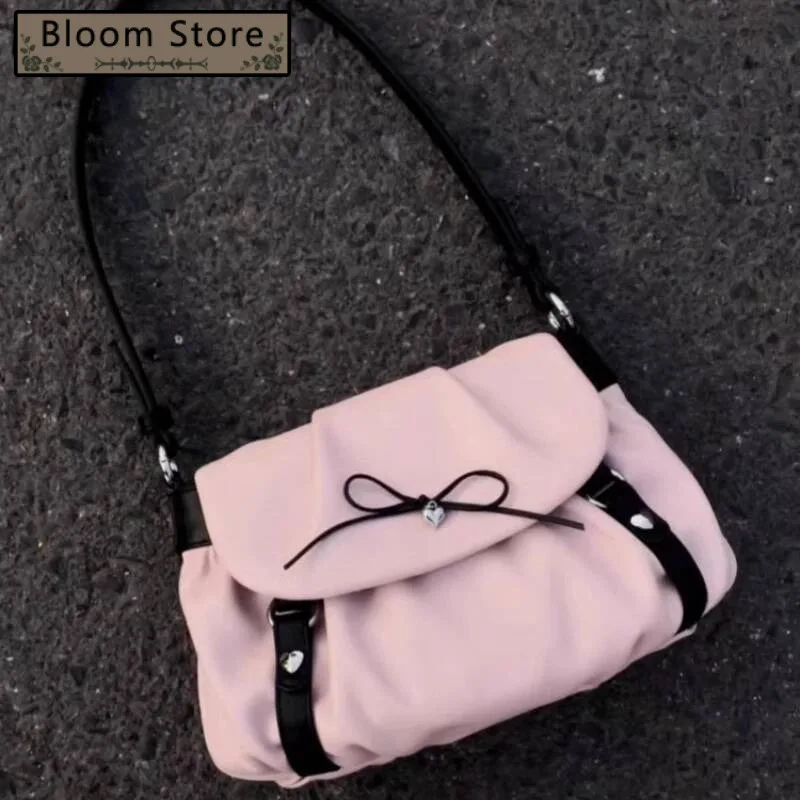 

Korean Chic Fashion Fairy Bow Women Handbags Sweet Kawaii All Match Shoulder Bags Casual Office Lady Y2k Aesthetic Underarm Bag