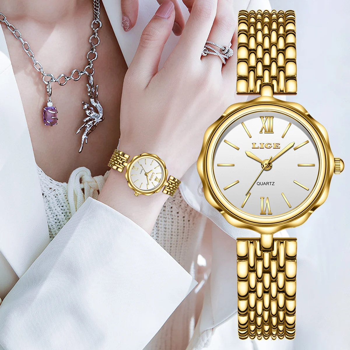 

LIGE Luxury Woman Watch Top Brand Steel Classic Small Dial Fashion Simple Waterproof Ladies Watch Gifts Elegant Quartz Watches
