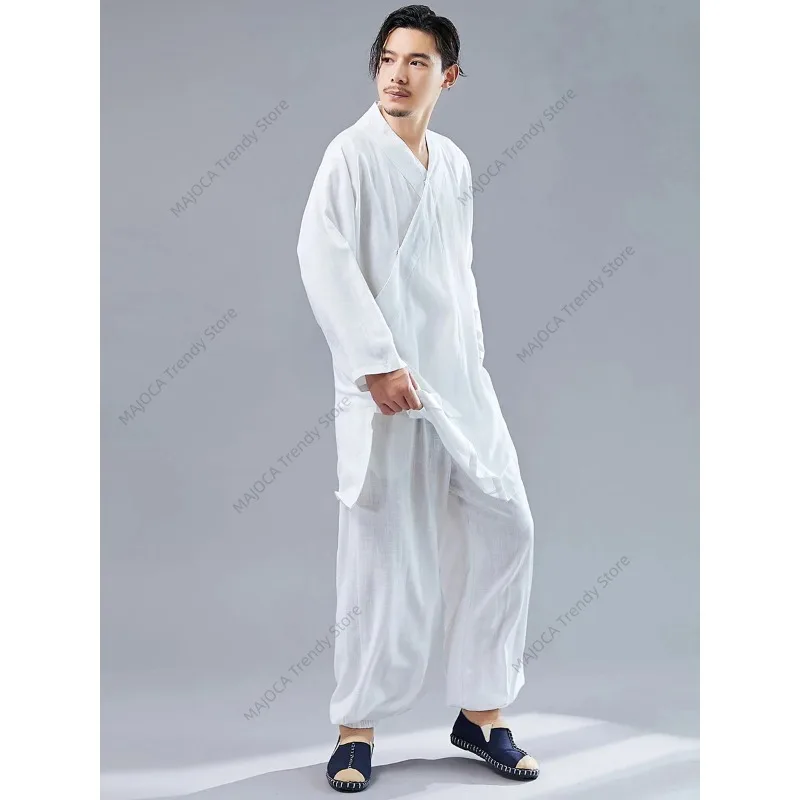 Chinese Tai Chi Suit Men's Cotton Linen Loose Martial Arts Performance Practice Clothes Zen Meditation Hanfu Kung Fu Uniform