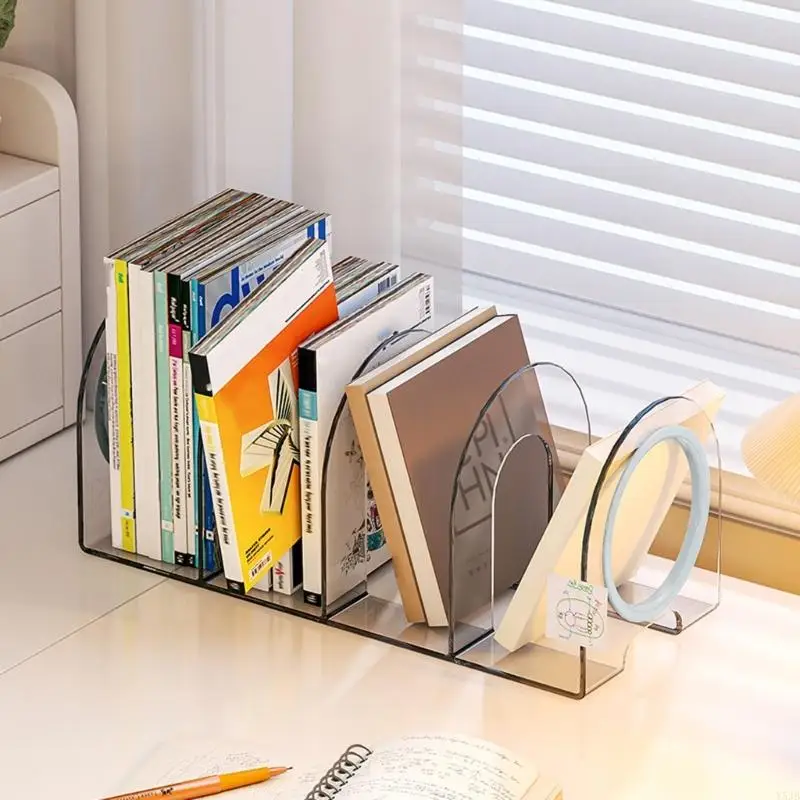 Y5JB Pack of 2 Desk Book End 4 Compartment Acrylic Bookend Space Saving Shelf Bookend
