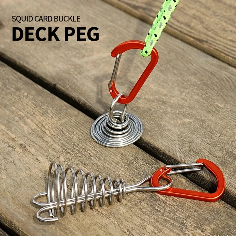 

10pcs Spiral Shaped Spring Octopus Deck Peg with Carabiner Hook Windstopper Rope Buckle Tent Hooks Board Pegs For Camping Hiking