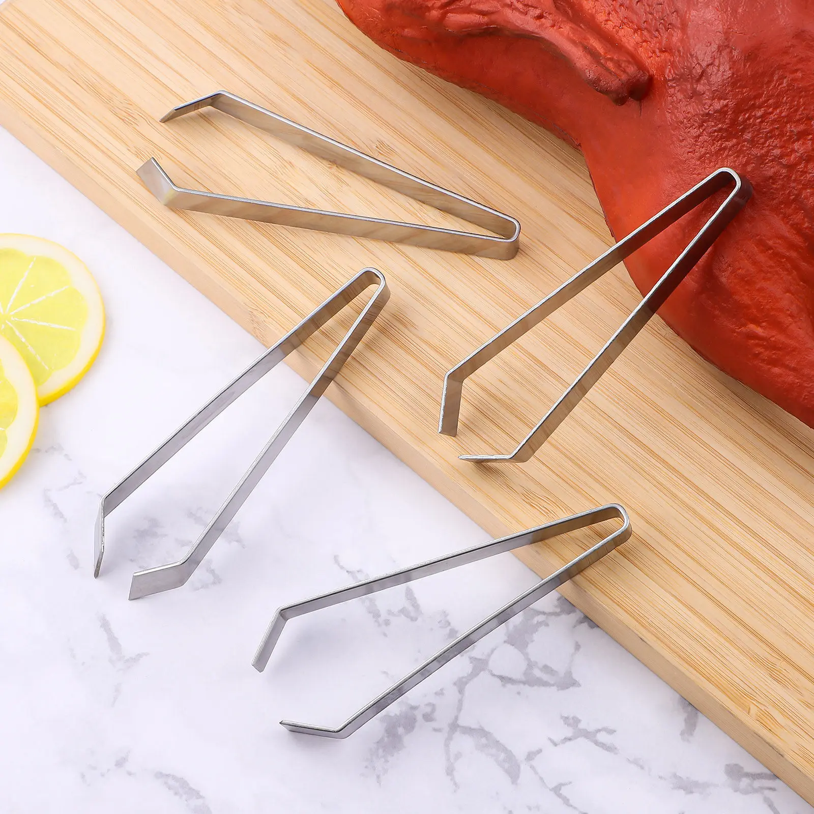 2Sets Polished Stainless Tweezers Cooking Tongs Fish Bone Remover Duck Plucking Tool Kitchen Gadgets Seafood Prep