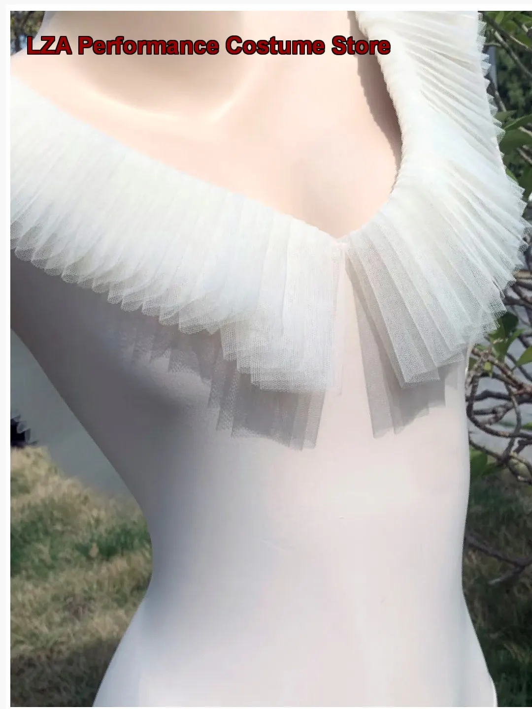 Women's Ballet Leotard White Long Sleeves Ruffle Neck Practice Body Suit