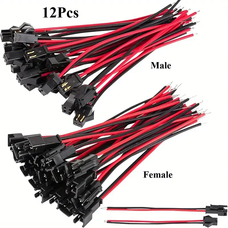 12pcs 2.54mm 2-Pin Terminal Wire | Male-Female Connector Adapter for LED Strip, Smart Mirror, Home Automation