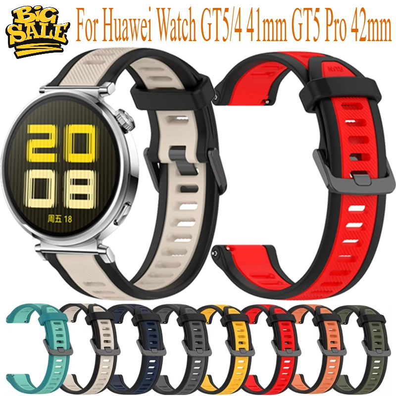 

18mm Soft Silicone Strap For Huawei Watch GT5 Pro 42mm Two-color Striped Comfortable Bracelet For Huawei Watch GT4/5 41mm Correa