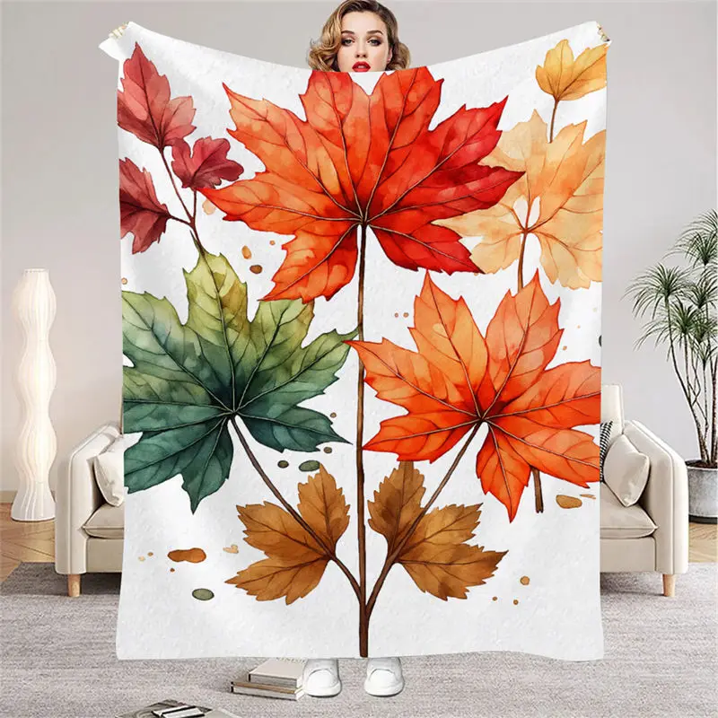 Herbst Blätter Muster Flanell Decke Weiße Farbe Ahornblatt Druck Warme Decke Für Wohnzimmer Sofa Bett Dekor Alle Saison