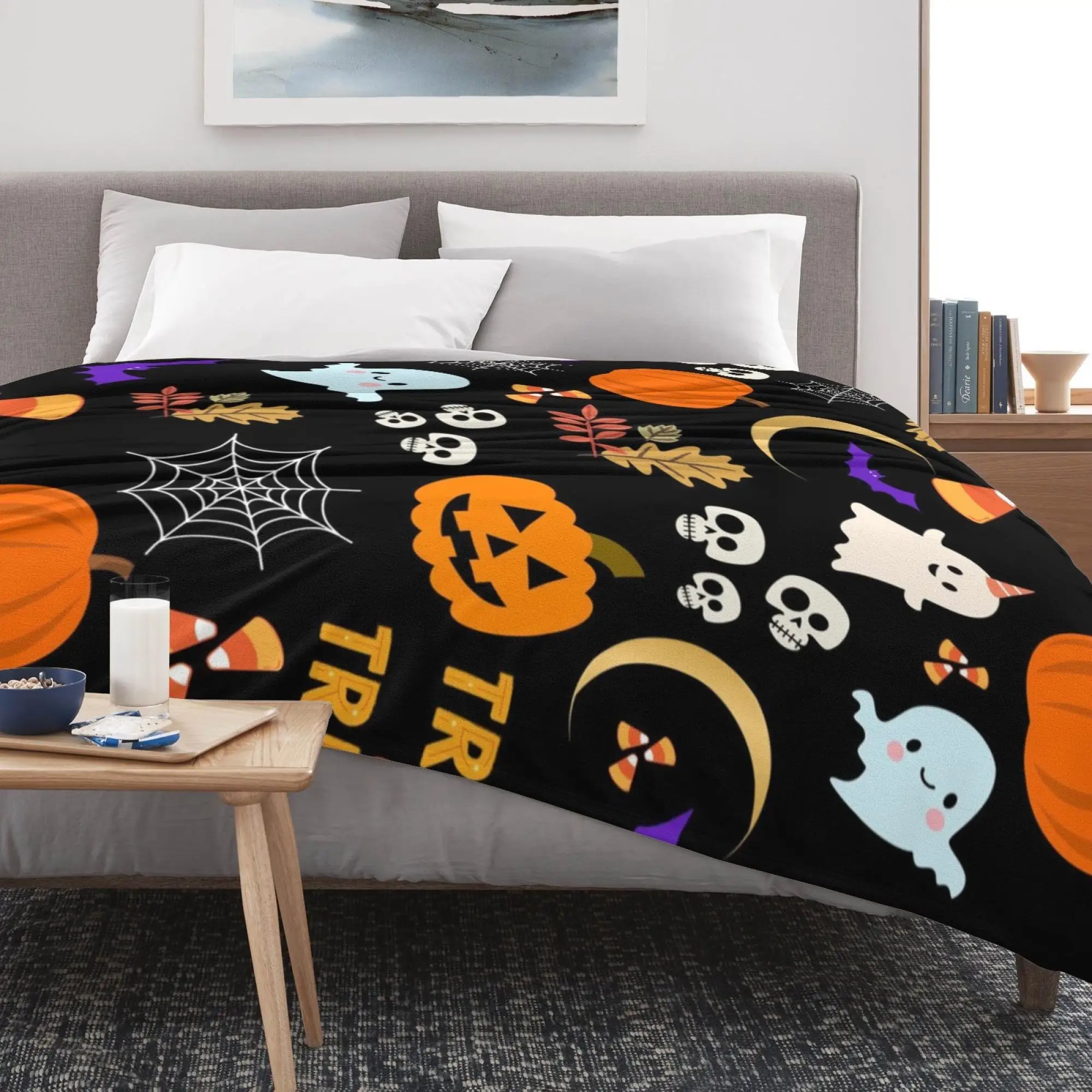 1PC Classic Halloween Theme Flannel Blanket, Christmas Gift, Cosy Warm Soft Blanket For Sofa Office Bed And Travelling