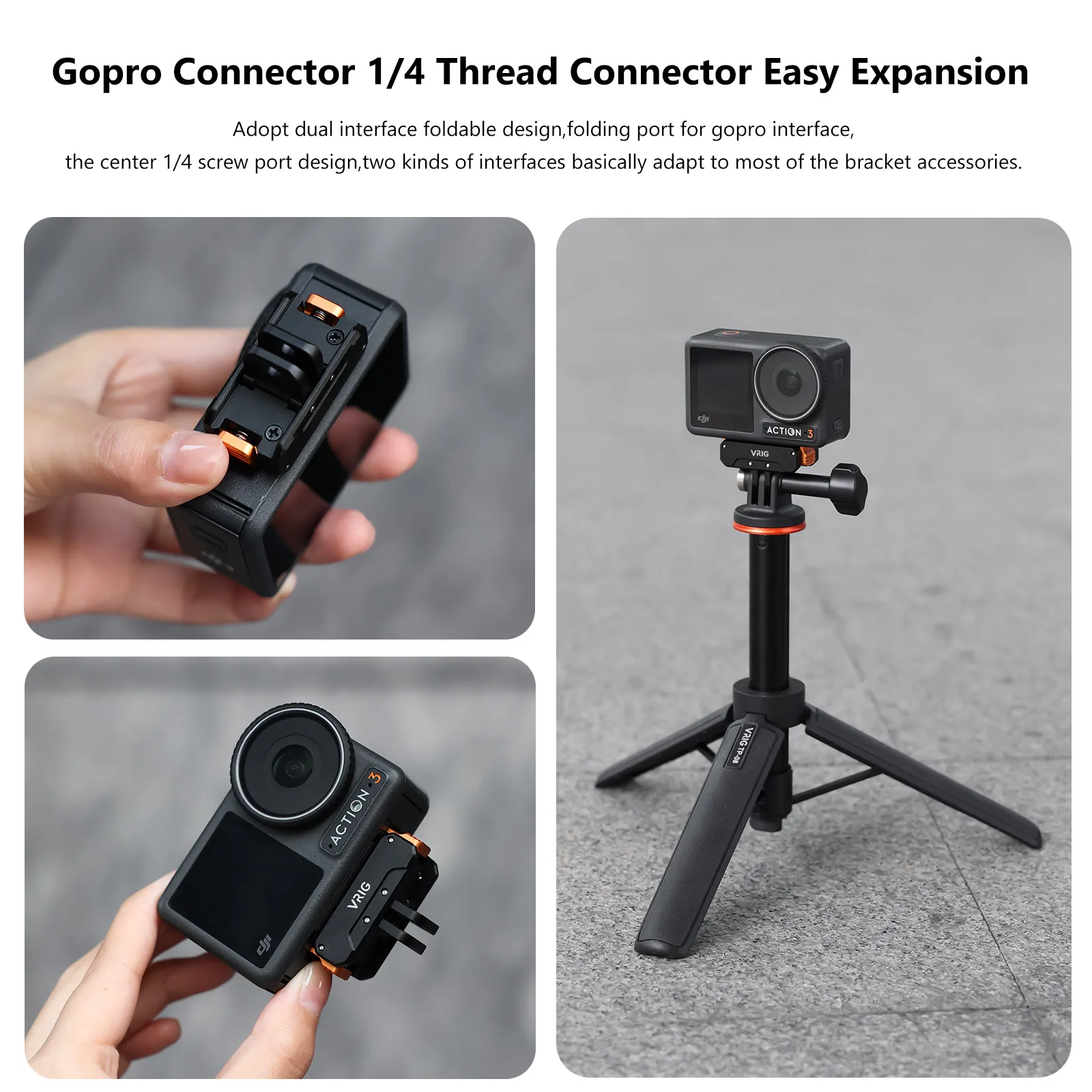 UURig VRIG 磁気クイックリリースマウント DJI OSMO Action 5 Pro/4/3 アダプターマウント用 1/4 インチネジ付き DJI アクションアクセサリー用