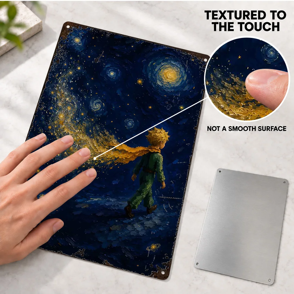 The Little Prince Aluminum Poster Customized Metal Sign Starry Night Inspired Painting Wall Art For Living Room Book Lover Gift