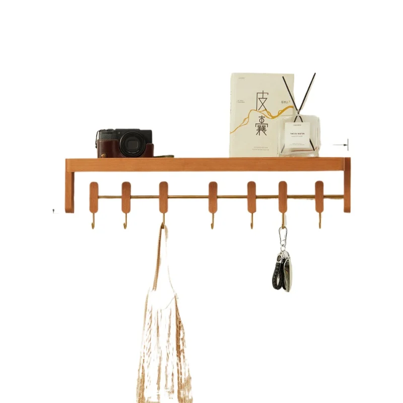 

Cherry Wood Entryway System Wall-Mounted Organizer with Key Hooks for Modern Homes Clothes Rack Space-Saving Design Hooks