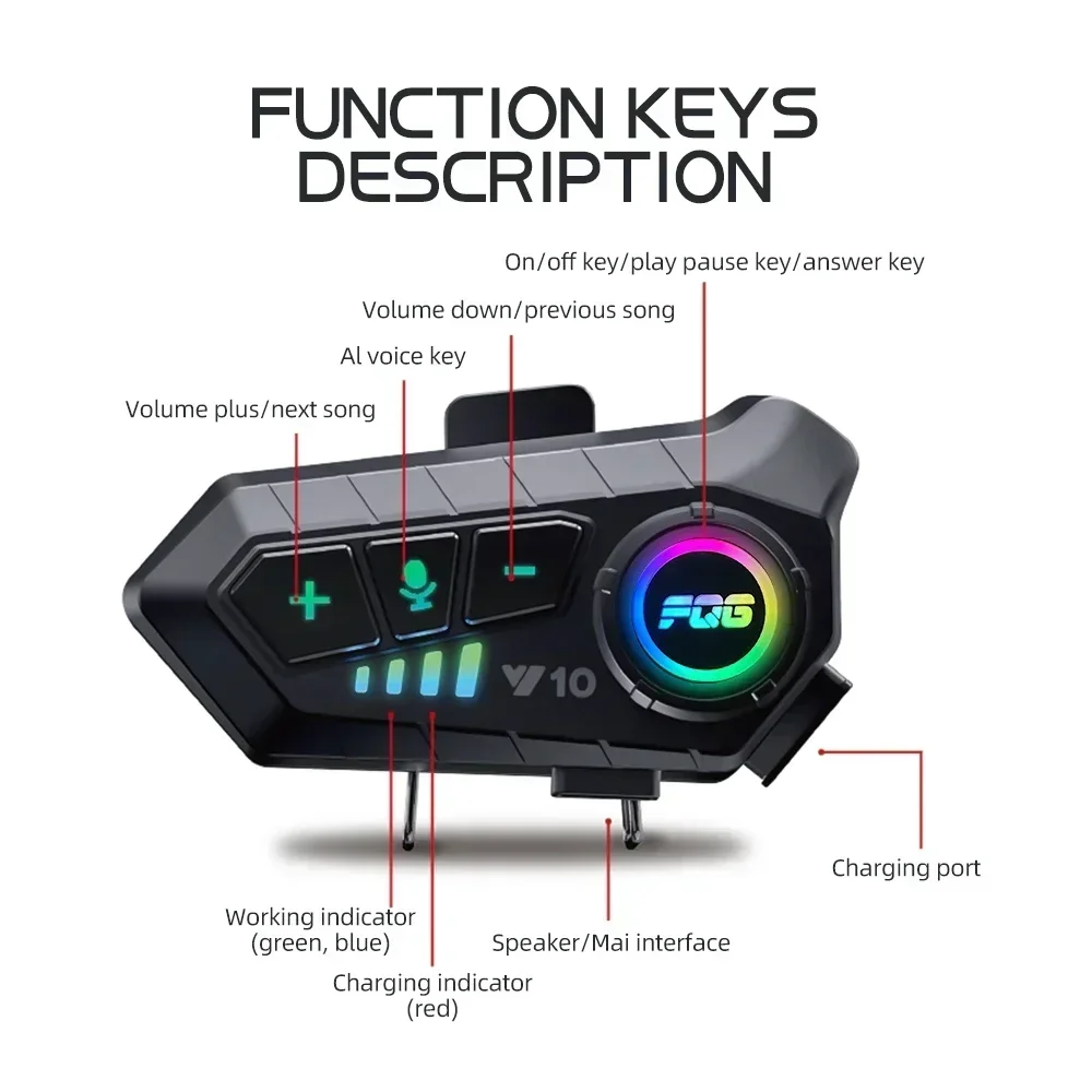 Casque Bluetooth étanche pour casque de moto, écouteur de vélo de course, mains libres, veille super longue, sans fil, Y10, 2000mAh