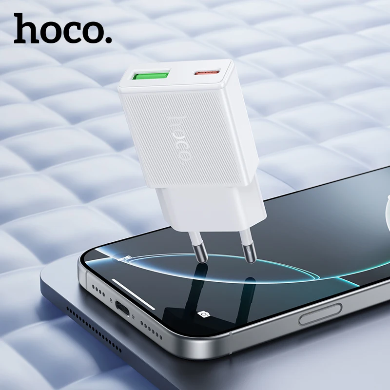 

HOCO EU Plug PD20W QC3.0 Fast Charging Charger For iPhone 15 14 Pro Max Ultra Thin Wall Phone PD Adapter For Samsung S21 A71 S23