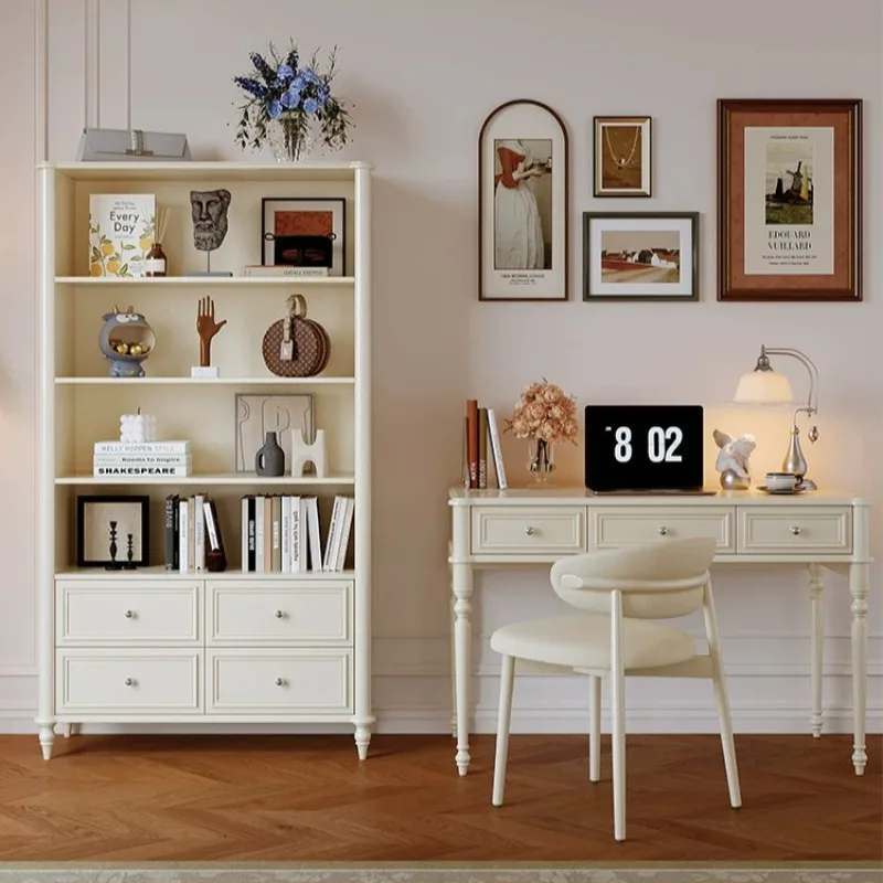 Wooden Creamy Style Bookshelf Luxury Organizer Drawer Unique Bookshelf Office Standing Mensole Da Parete Living Room Furniture