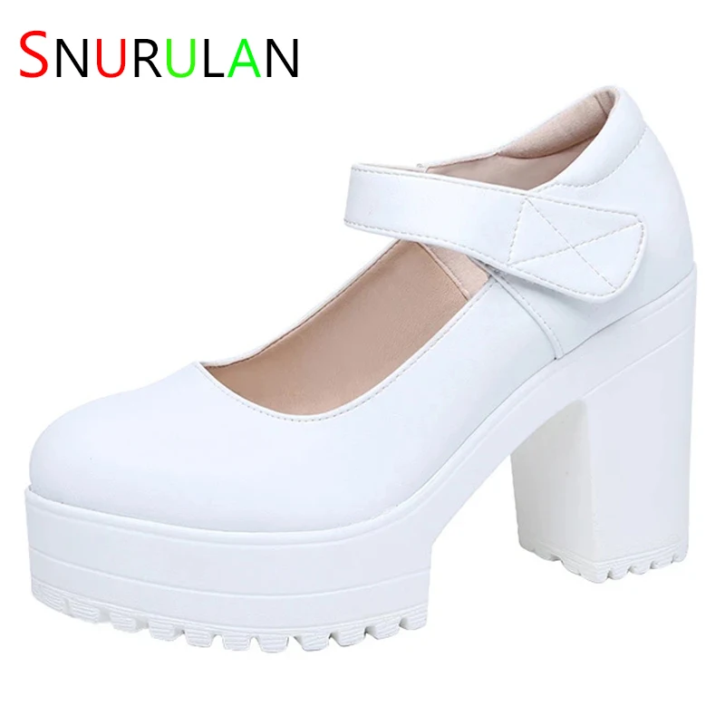 

New 2023 Small Size 32-43 Elegant Ankle Strap White Wedding Shoes Women's Block High Heels Platform Pumps Mary Jane Shoes