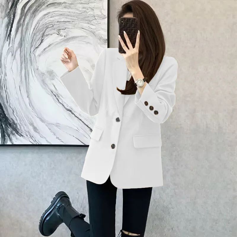 Women Blazer Casual Jacket Multi-Color Pocket All-Match Long Sleeved OL Autumn Winter Elegant Office Lady Coat Loose Solid Thin