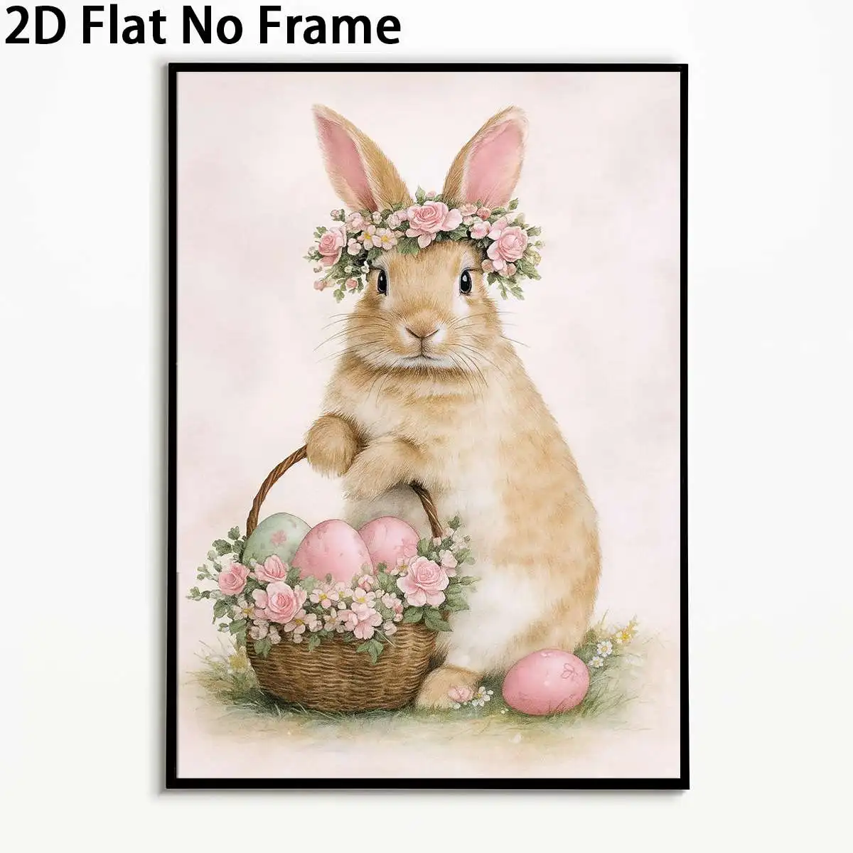 2D Flat, 2D Flat, A Two-Dimensional Flat Artwork Featuring a Rabbit And Egg Motif, Designed in a Watercolor Style. This Frame