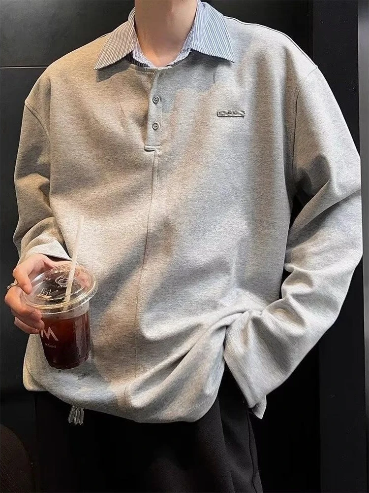 

Buttoned Lapel Mens Polo Shirts Social Aesthetic Male Sweatshirts Korean Luxury with Collar Clothing Deals High Brand Pullover